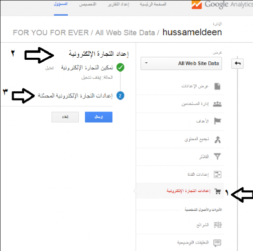 تفعيل إعداد التجارة الإلكترونية في Google analytics