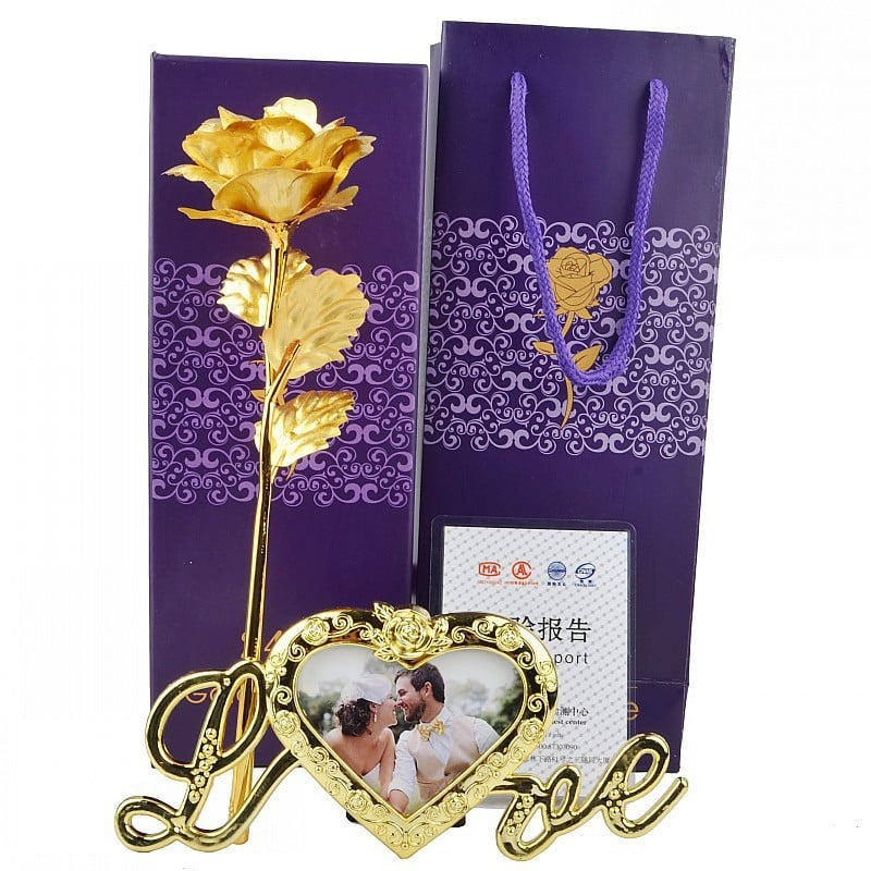 Golden Rose flower Valentines Day Gift box