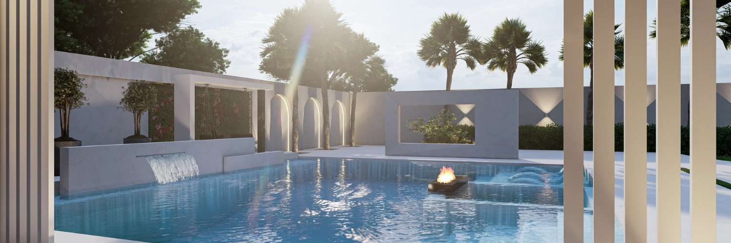 Luxury swimming pool and landscape in dubai